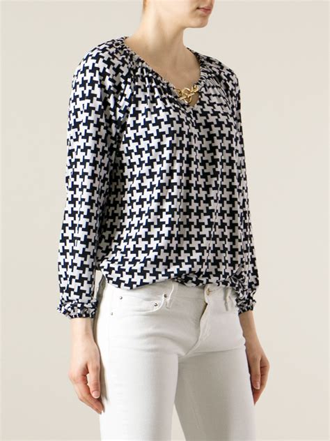 longsleeve black and white blouse by michael kors|Michael Kors designer tops black.